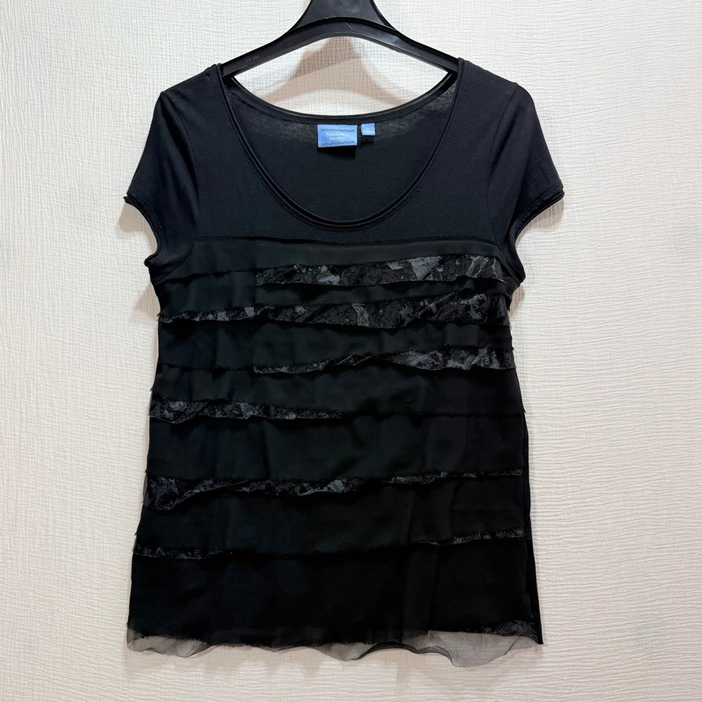 Simply Vera Vera Wang Tiered Ruffle Top Womens XL Black Short Sleeve Whimsigoth